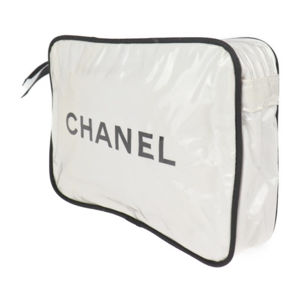 2010123007222 2 Chanel Pouch Canvas Vinyl White Black Novelty