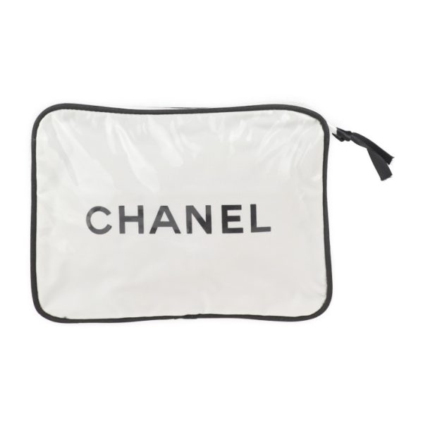 2010123007222 3 Chanel Pouch Canvas Vinyl White Black Novelty