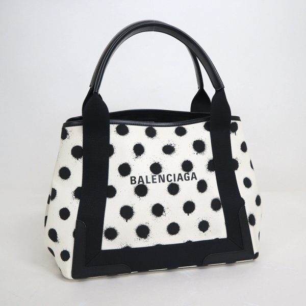 2010200255900006 2 Balenciaga Navy Cabas S Tote Bag White Black