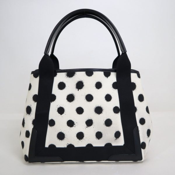 2010200255900006 3 Balenciaga Navy Cabas S Tote Bag White Black