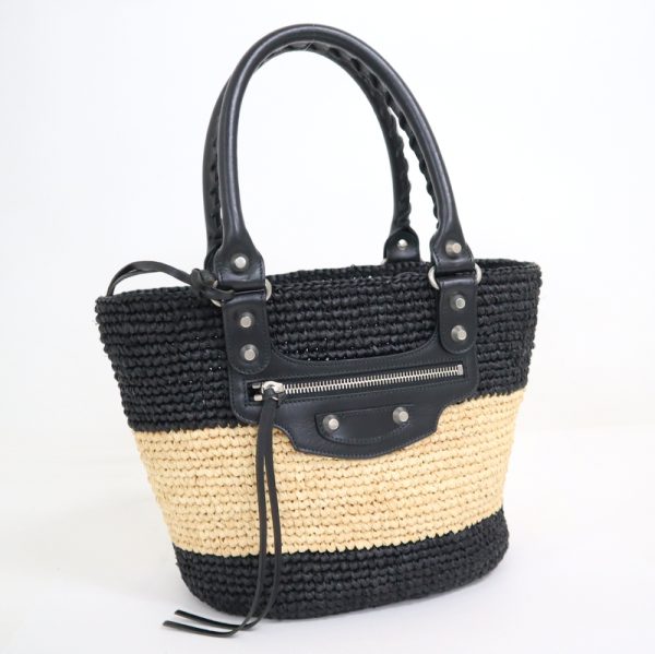 2010200256100010 1 Balenciaga Pannier XS Basket Bag Black Beige