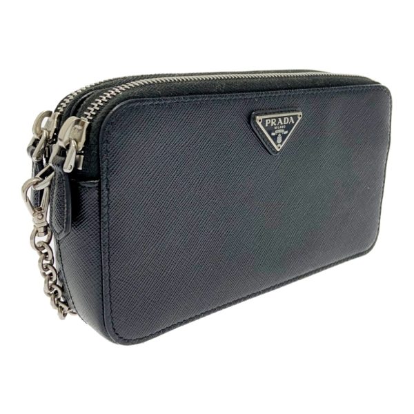 201387 4 Prada Saffiano Double Zip Chain Shoulder Bag Wallet Black