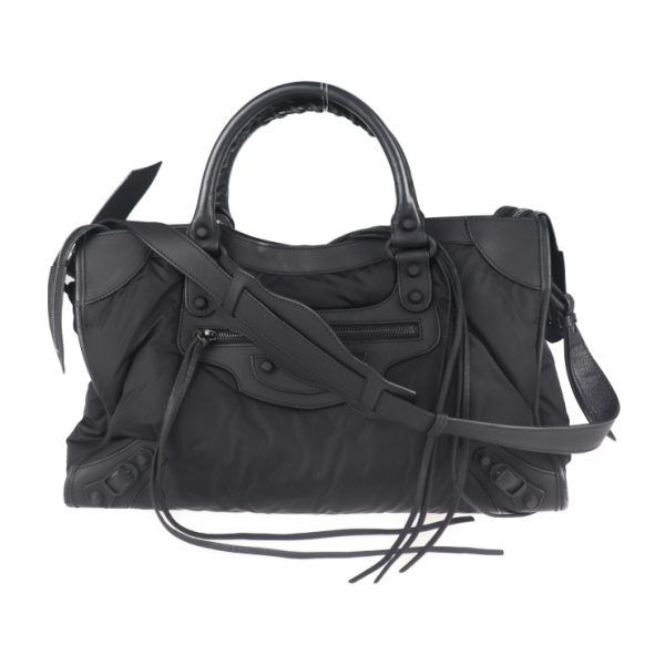 2014103007234 1 Balenciaga Nylon Leather Handbag Black