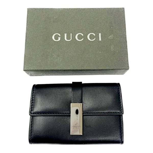 201677 10 Gucci Leather 6 Row Key Case Black