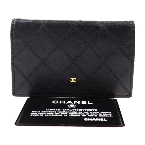 2017033002130 8 Chanel Bicolore Card Case Leather Black Coin Purse