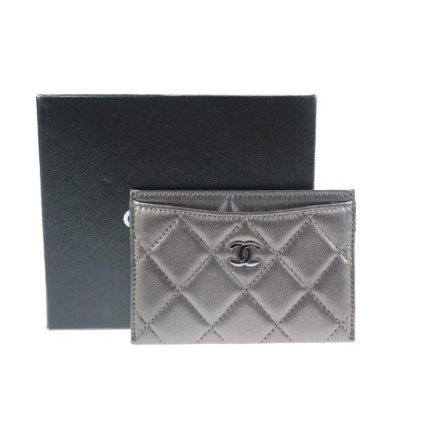 2018023002183 6 Chanel Matelasse Card Case Leather Dark Gray