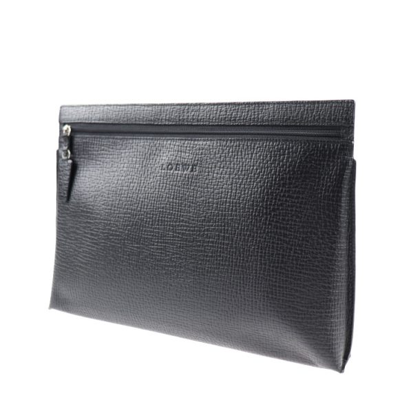 2019023007245 2 Loewe T Pouch Leather Clutch Bag Black