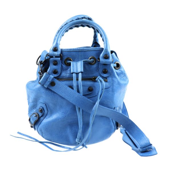 2021013002127 1 Balenciaga Classic Mini Pom Pom Leather Handbag Blue