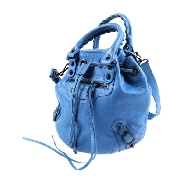 2021013002127 2 Balenciaga Classic Mini Pom Pom Leather Handbag Blue