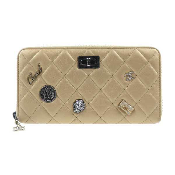 2022013007188 1 Chanel Charm Embroidery Long Wallet Leather Gold