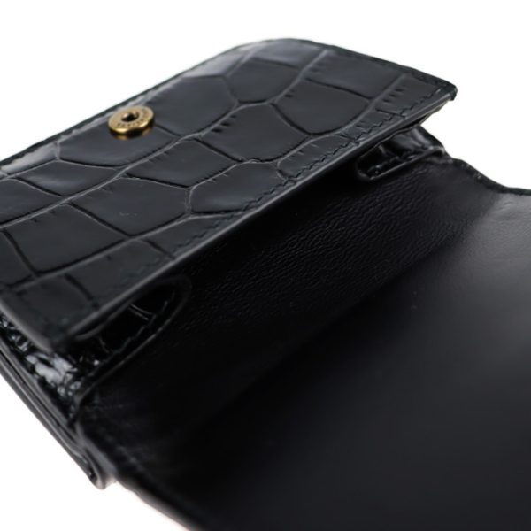 2023123002446 6 Balenciaga Tri Fold Croco Embossed Leather Wallet Black