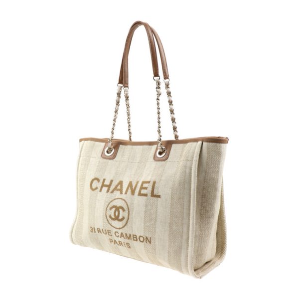 2025033007207 2 Chanel Deauville Tote Bag Fiber Calf Leather Beige