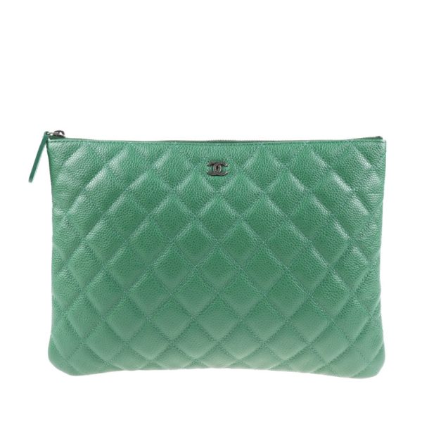 2026023007328 1 Chanel Matelasse Clutch Bag Leather Green