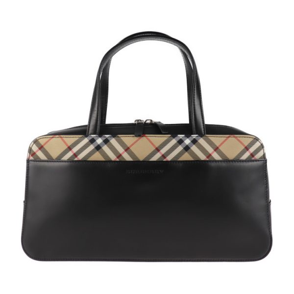 2026083007337 1 Burberry Leather Canvas Handbag Black Beige