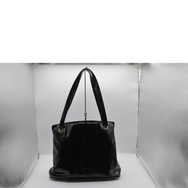 20275 2 Chanel Camellia Leather Tote Bag Black