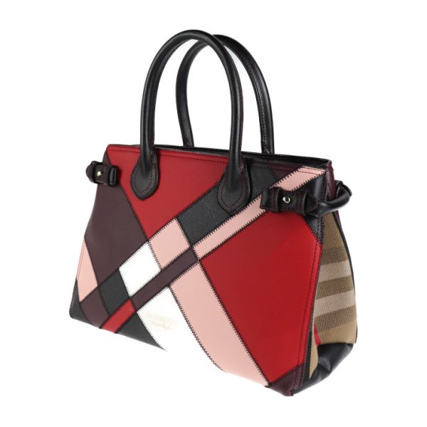 2028083001352 2 Burberry Leather Canvas Shoulder Bag Multicolor Patchwork