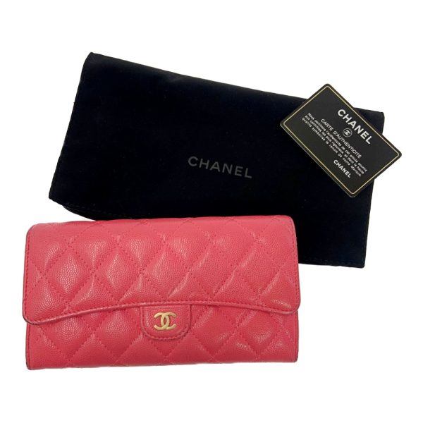 203470 1 CHANEL Matelasse Caviar Skin Flap Long Wallet Pink