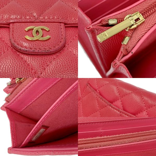 203470 10 CHANEL Matelasse Caviar Skin Flap Long Wallet Pink