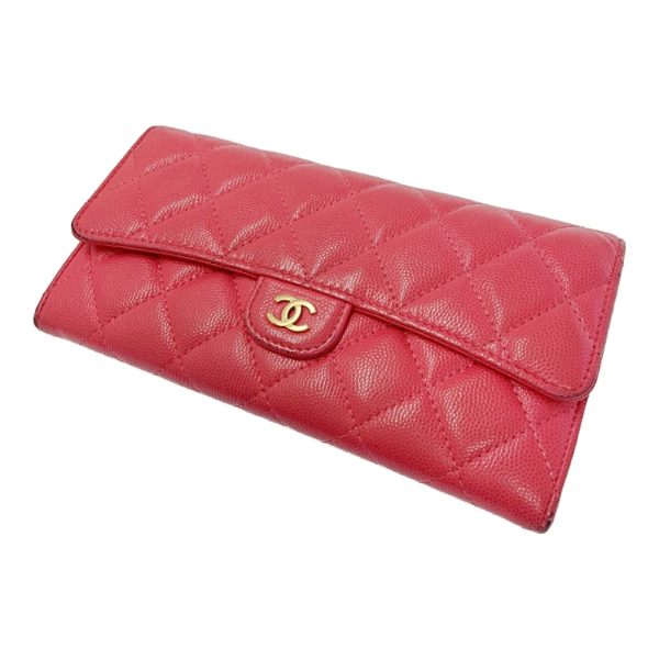 203470 3 CHANEL Matelasse Caviar Skin Flap Long Wallet Pink