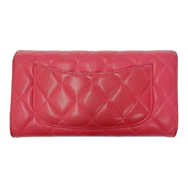 203470 5 CHANEL Matelasse Caviar Skin Flap Long Wallet Pink