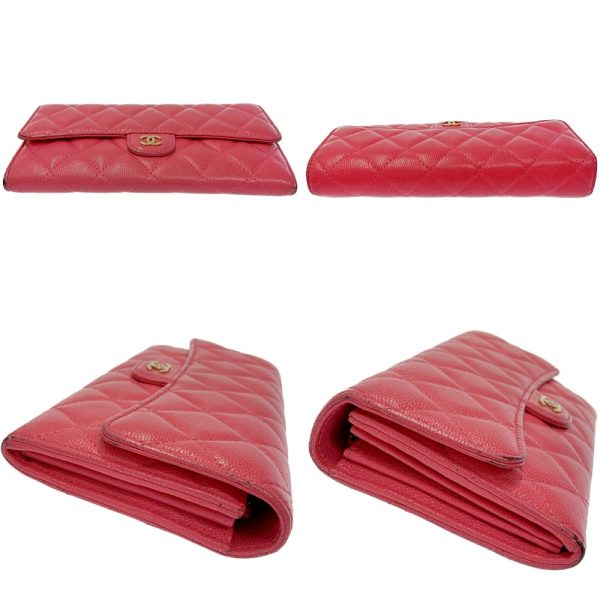 203470 6 CHANEL Matelasse Caviar Skin Flap Long Wallet Pink