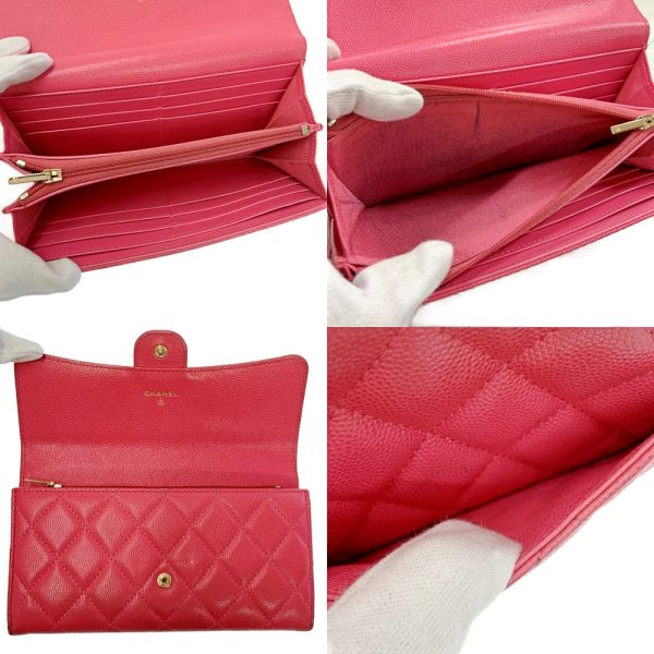 203470 8 CHANEL Matelasse Caviar Skin Flap Long Wallet Pink