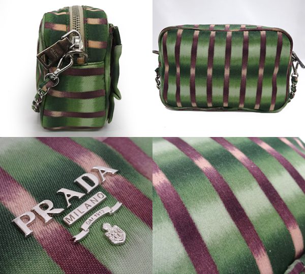 2037 2 Prada Satin Ribbon Chain Shoulder Bag Green