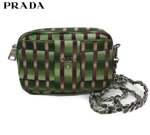 2037 Prada Satin Ribbon Chain Shoulder Bag Green