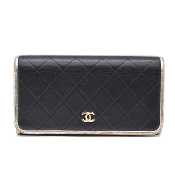 20381 1 Chanel Matelasse Lambskin Zip Leather Long Wallet Black