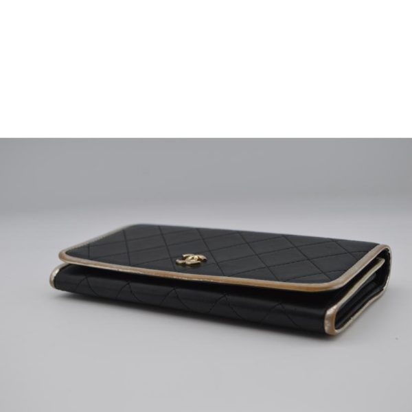 20381 3 Chanel Lambskin Long Wallet Black