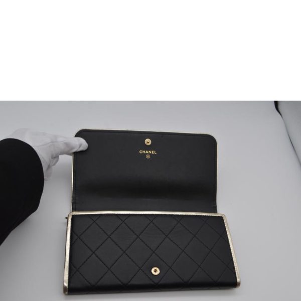 20381 4 Chanel Matelasse Lambskin Zip Leather Long Wallet Black