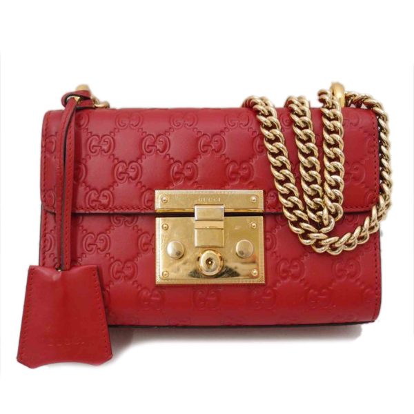 20411 1 Gucci Guccishima Padlock Chain Shoulder Bag Red