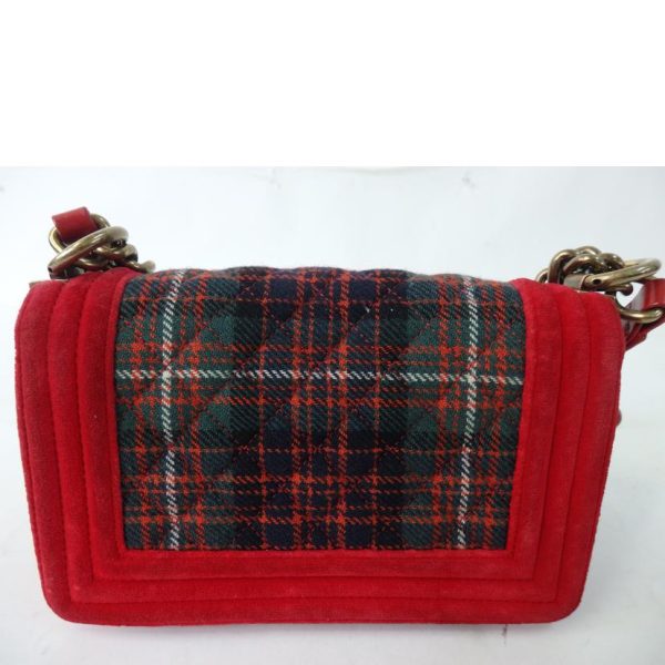 20442 3 Chanel Boy Chanel Chain Shoulder Bag Velor Plaid Pattern Red