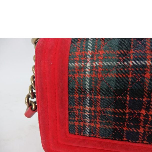 20442 8 Chanel Boy Chanel Chain Shoulder Bag Velor Plaid Pattern Red