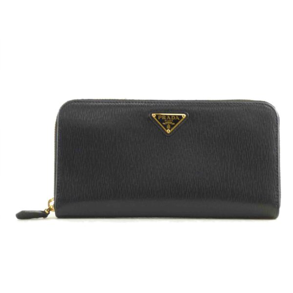 20473 1 Prada Round Zipper Long Wallet Bag Black