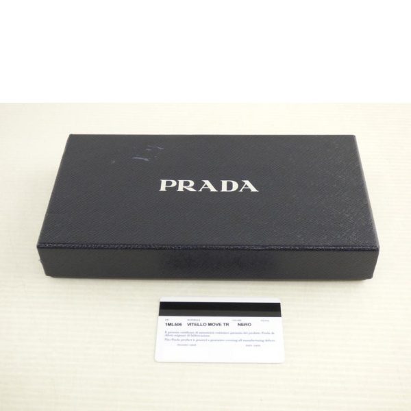 20473 6 Prada Round Zipper Long Wallet Bag Black