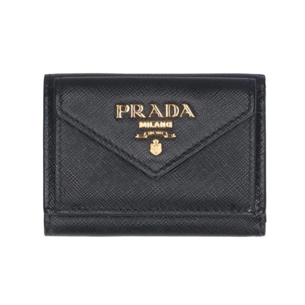 20541 1 Prada Saffiano Metal Oro Mini Wallet Black