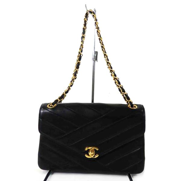 20589 1 Chanel Cocomark W Chain V Stitch Bag Black