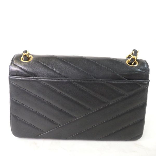 20589 3 Chanel Cocomark W Chain V Stitch Bag Black