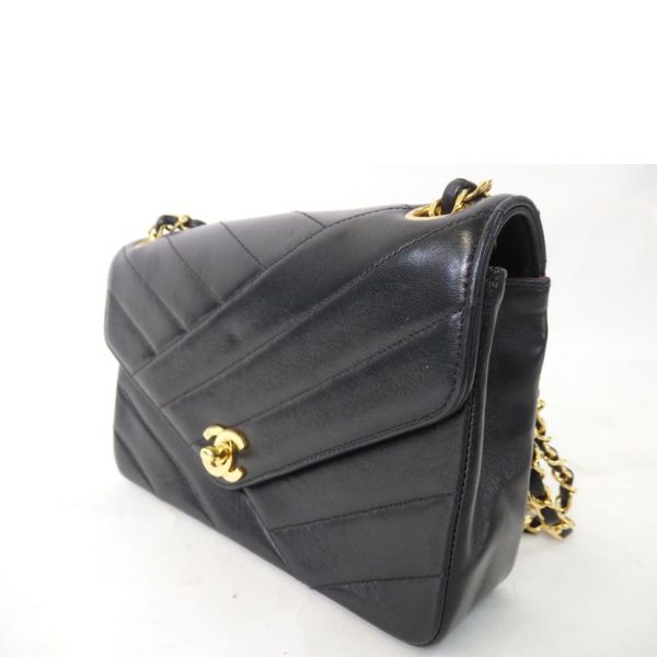 20589 4 Chanel Cocomark W Chain V Stitch Bag Black