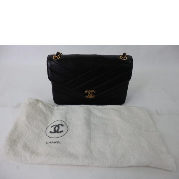 20589 9 Chanel Cocomark W Chain V Stitch Bag Black