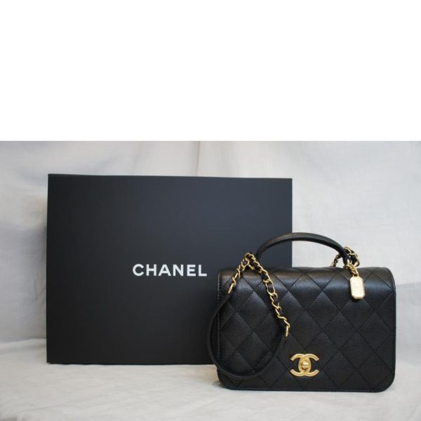 20649 8 Chanel Matelassé Caviar Skin Top Handle 2WAY Bag