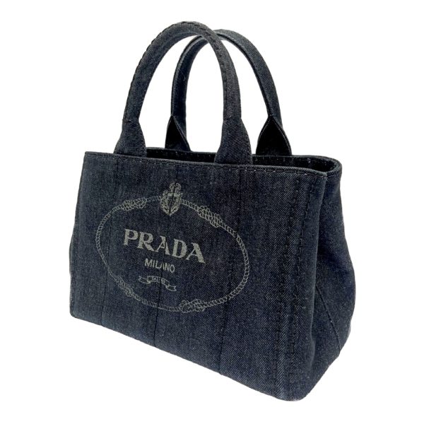 207627 2 Prada Denim Canapa Handbag Black