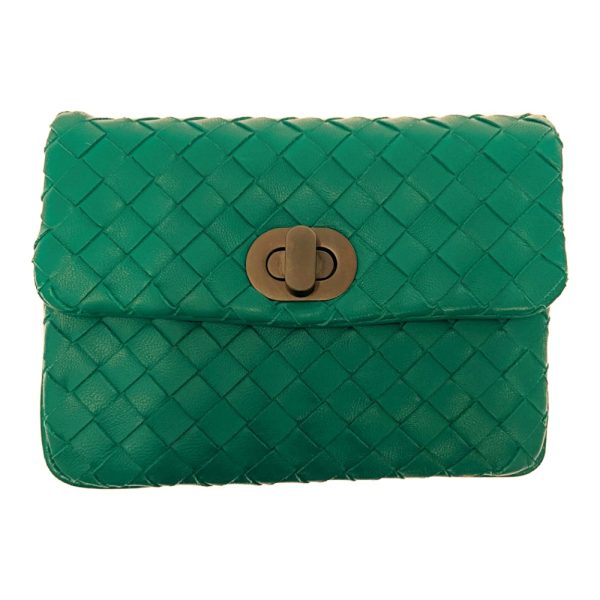 207809 1 Bottega Veneta Leather Intrecciato Turnlock Pouch Green