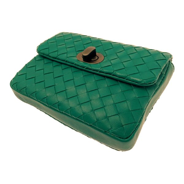 207809 2 Bottega Veneta Leather Intrecciato Turnlock Pouch Green