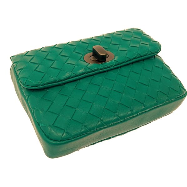 207809 3 Bottega Veneta Leather Intrecciato Turnlock Pouch Green