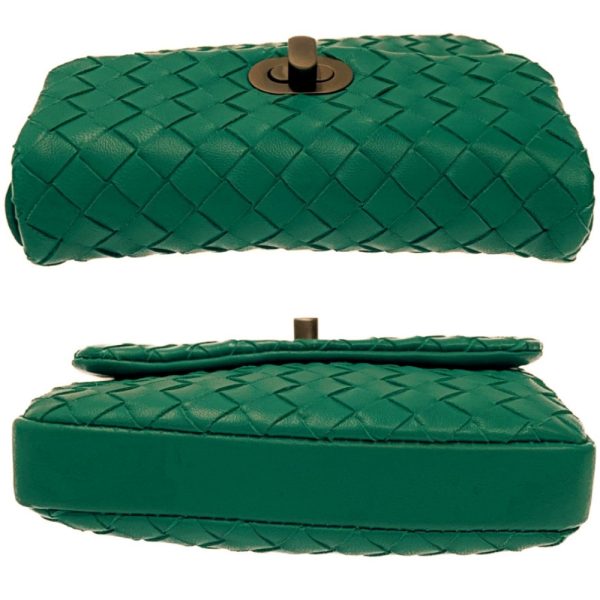 207809 5 Bottega Veneta Leather Intrecciato Turnlock Pouch Green