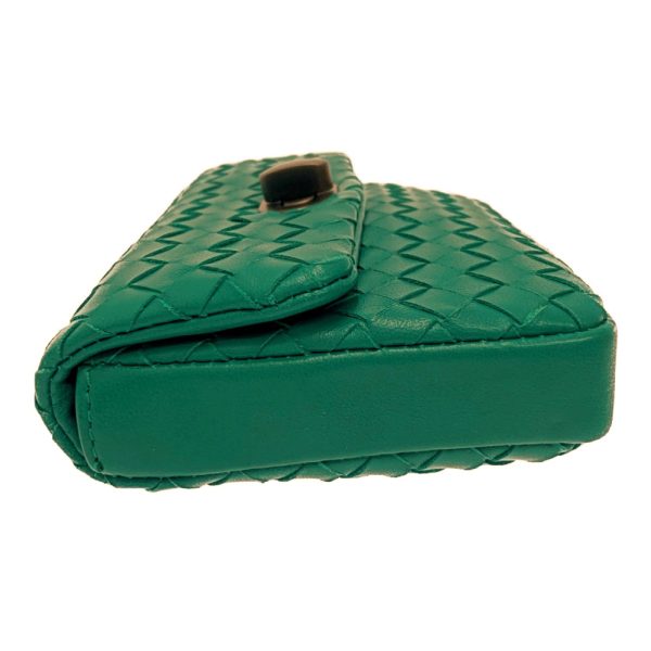 207809 7 Bottega Veneta Leather Intrecciato Turnlock Pouch Green