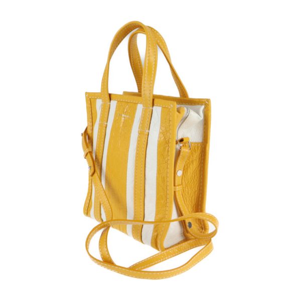 2101043007008 2 Balenciaga Shopper XS Bazaar Leather Handbag Yellow White