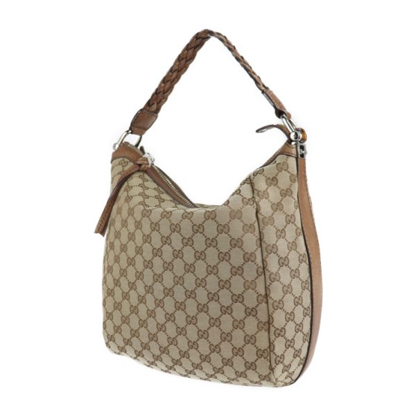 2102123007031 2 GUCCI Bamboo Shoulder Bag GG Canvas Beige Brown